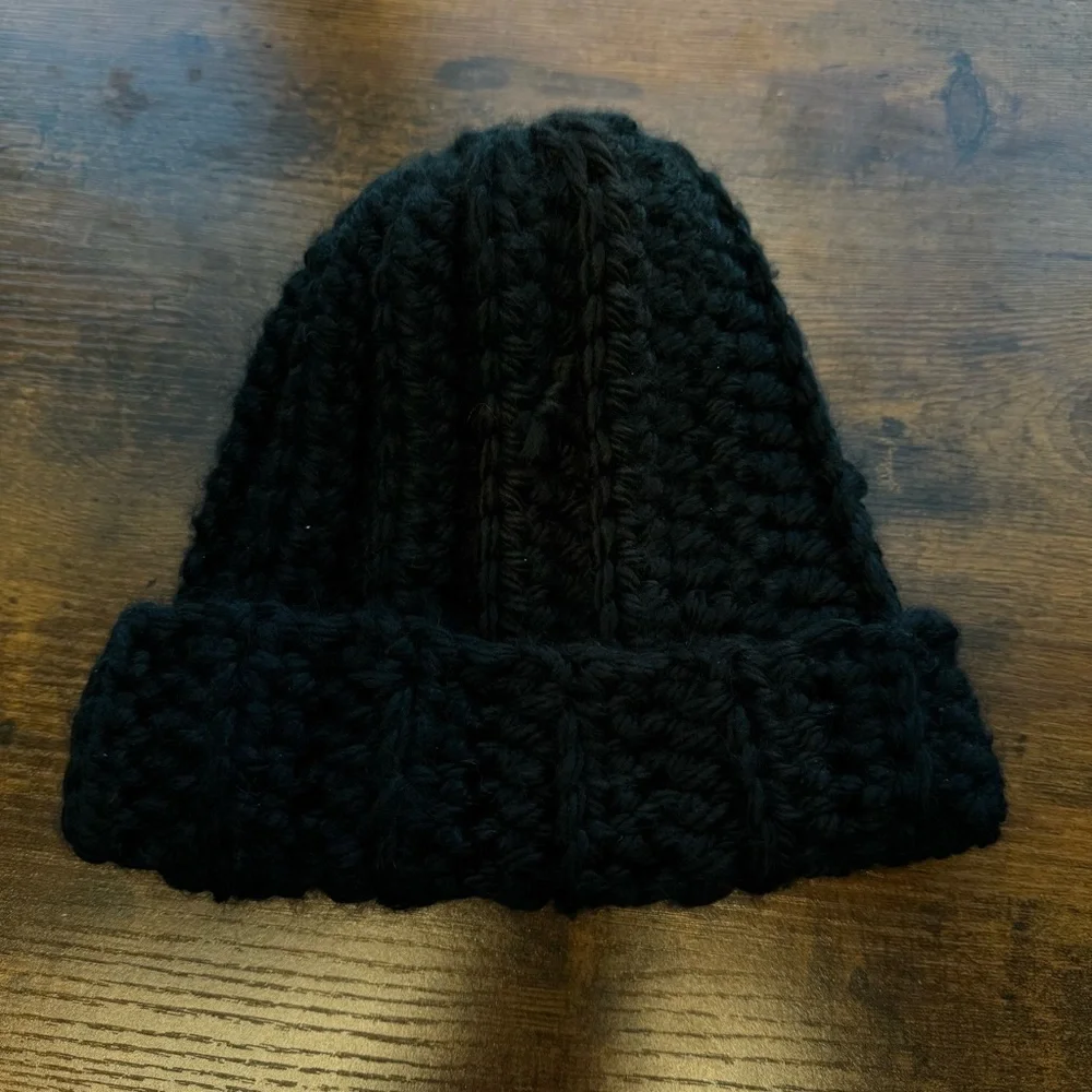 Chunky Black Hand Crocheted Beanie - Picture 4 of 6